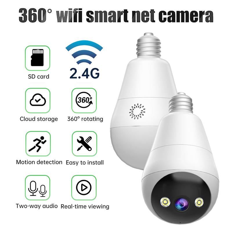 Cameras for Home, 2K Light Bulb Security Camera Full-Color Night Vision, Two-Way Audio, Motion Detection, Free E27 Lamp Holder, Support 2.4G Connection