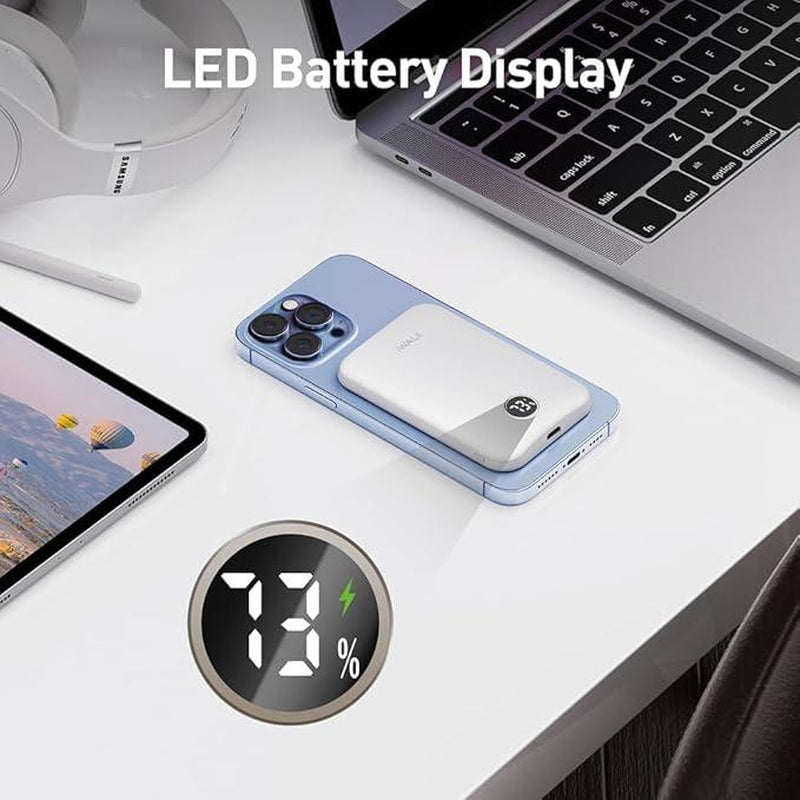 Iwalk Magnetic Portable Charger,5000Mah 18W Wireless Slim Power Bank Battery Pack with LED Display and Comfortable Grip Only Compatible with Iphone 16/16 Pro/16 Pro Max/15/14/13/12 Series Charging Cable Device Digital Smartphone Chargeable