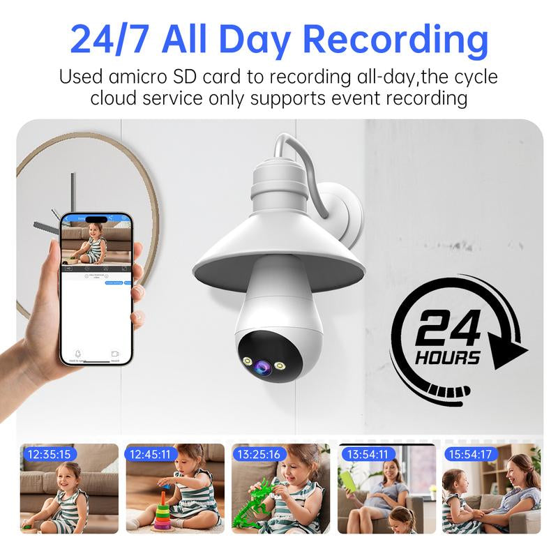 Cameras for Home, 2K Light Bulb Security Camera Full-Color Night Vision, Two-Way Audio, Motion Detection, Free E27 Lamp Holder, Support 2.4G Connection