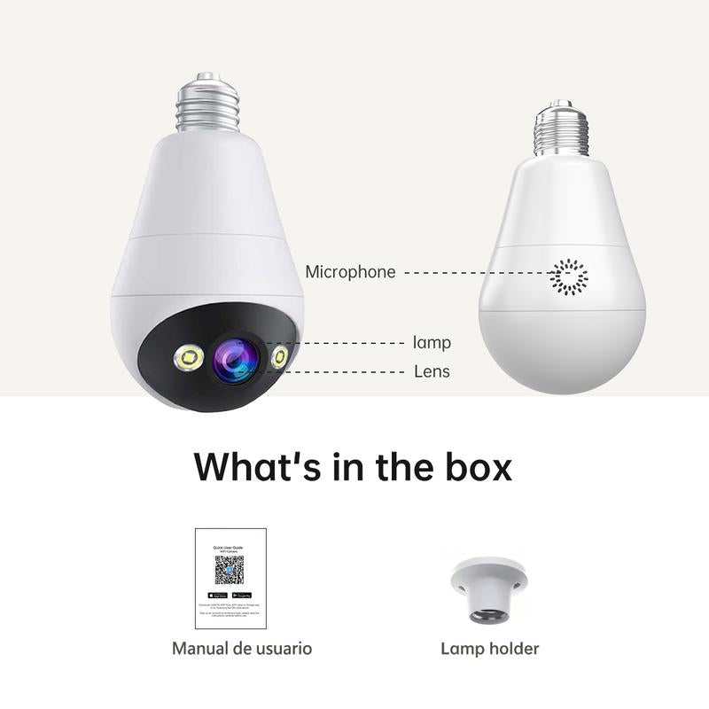 Cameras for Home, 2K Light Bulb Security Camera Full-Color Night Vision, Two-Way Audio, Motion Detection, Free E27 Lamp Holder, Support 2.4G Connection