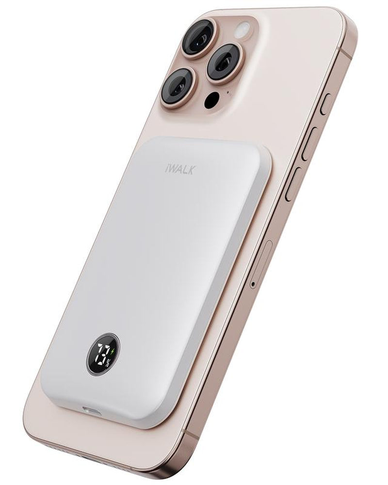 Iwalk Magnetic Portable Charger,5000Mah 18W Wireless Slim Power Bank Battery Pack with LED Display and Comfortable Grip Only Compatible with Iphone 16/16 Pro/16 Pro Max/15/14/13/12 Series Charging Cable Device Digital Smartphone Chargeable