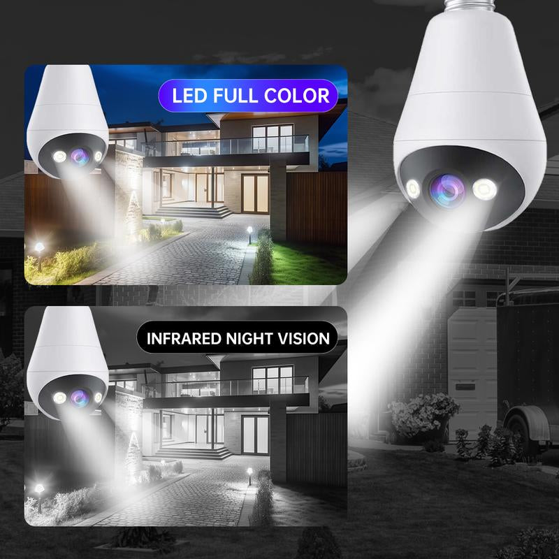 Cameras for Home, 2K Light Bulb Security Camera Full-Color Night Vision, Two-Way Audio, Motion Detection, Free E27 Lamp Holder, Support 2.4G Connection