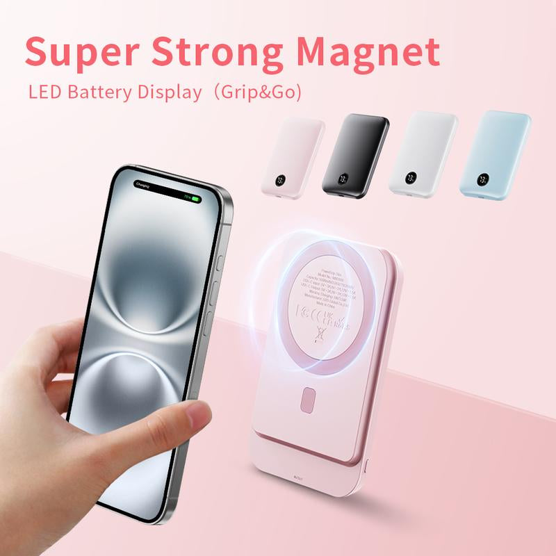 Iwalk Magnetic Portable Charger,5000Mah 18W Wireless Slim Power Bank Battery Pack with LED Display and Comfortable Grip Only Compatible with Iphone 16/16 Pro/16 Pro Max/15/14/13/12 Series Charging Cable Device Digital Smartphone Chargeable