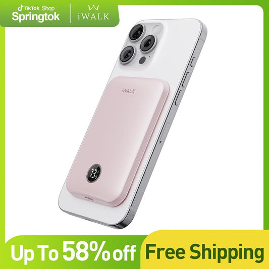 Iwalk Magnetic Portable Charger,5000Mah 18W Wireless Slim Power Bank Battery Pack with LED Display and Comfortable Grip Only Compatible with Iphone 16/16 Pro/16 Pro Max/15/14/13/12 Series Charging Cable Device Digital Smartphone Chargeable